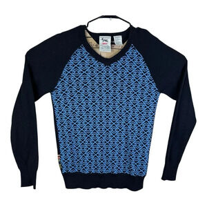 VTG Triple Five Soul Sweater Mens Small Blue Geometric Wool Blend